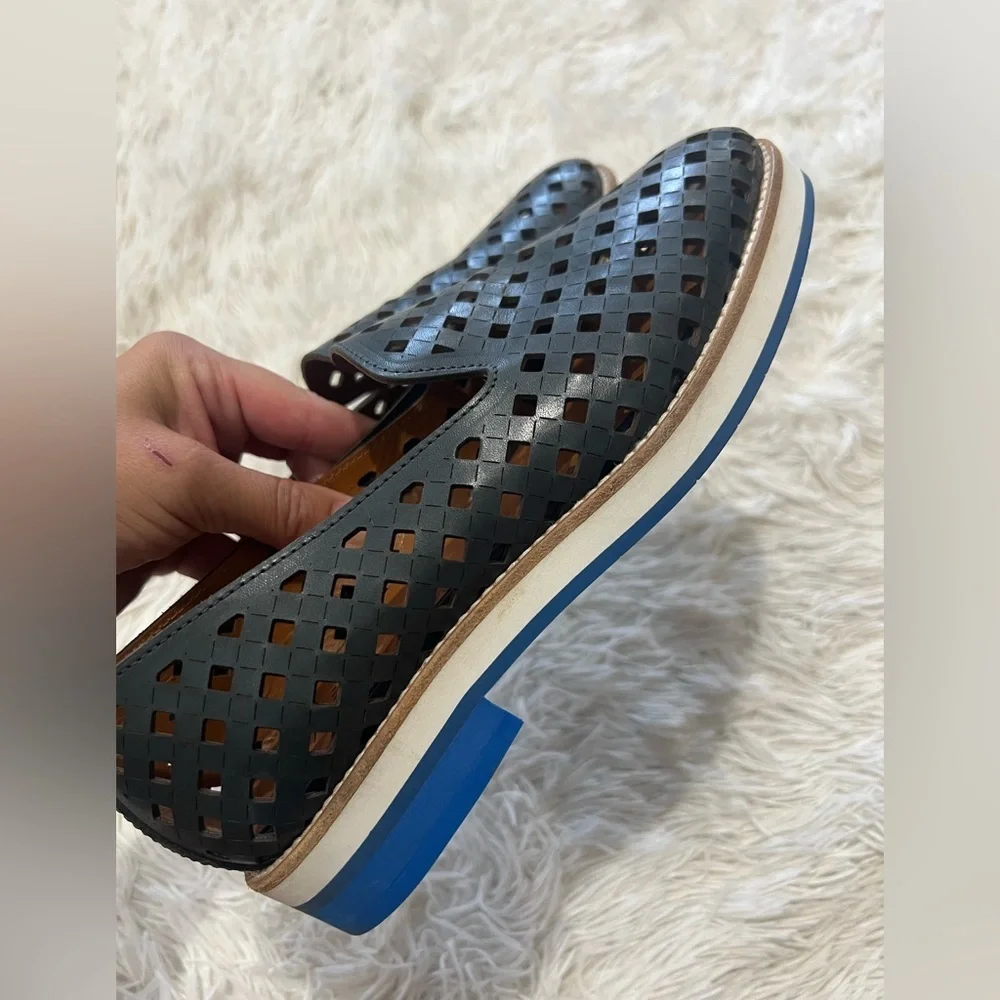 Aquatalia Blue Perforated Leather Loafers - Size 6